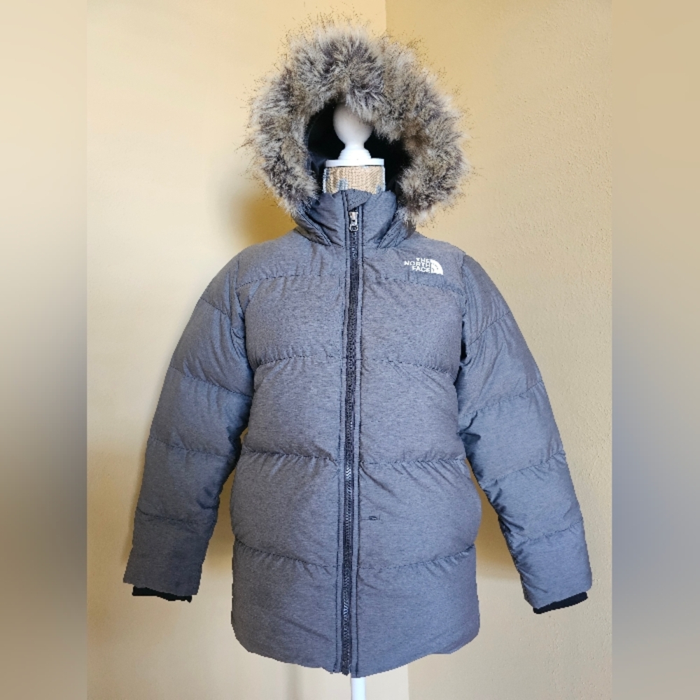 The North Face Girls Franka Down Puffer Jacket Faux Fur Hood Large *Small Flaw*